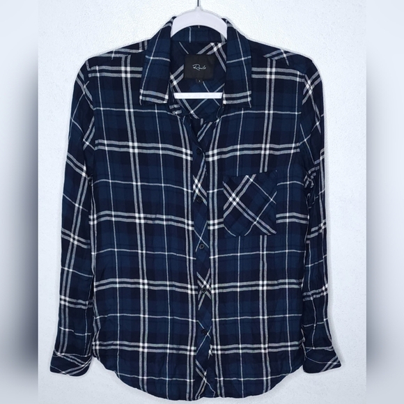 Rails Hunter Plaid Flannel Button Down Shirt in Pacific Navy Blue Small Petite - Picture 2 of 11